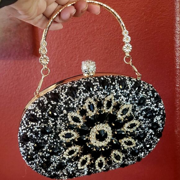 Evening Clutch Wedding Bag Black Purse Bridal Handbag Party Prom Ladies Fashion - Picture 4 of 10